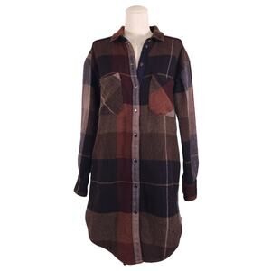 Free People Street Talk Plaid Shirt Dress Sz Small